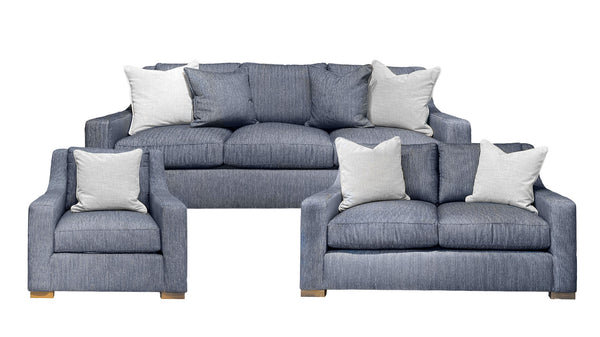 3pc Germain Blue Sofa, Loveseat & Chair