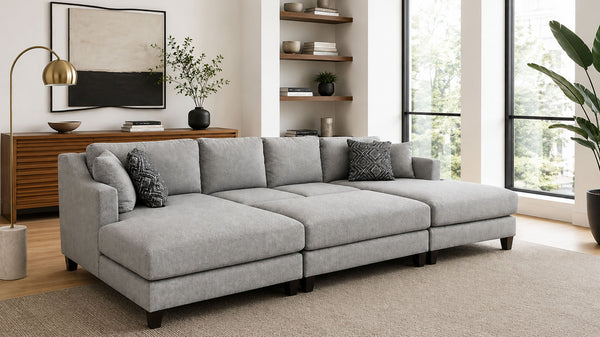 Greenlight Marque Slate 3pc Sectional with Ottoman | Upholstered Sectional Sofa | Gallery Furniture
