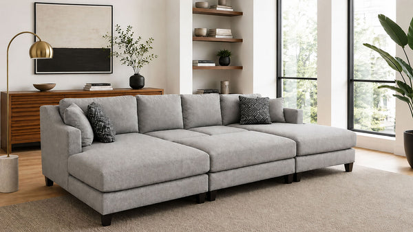 Greenlight Marque Slate 3pc Sectional with Ottoman | Upholstered Sectional Sofa | Gallery Furniture