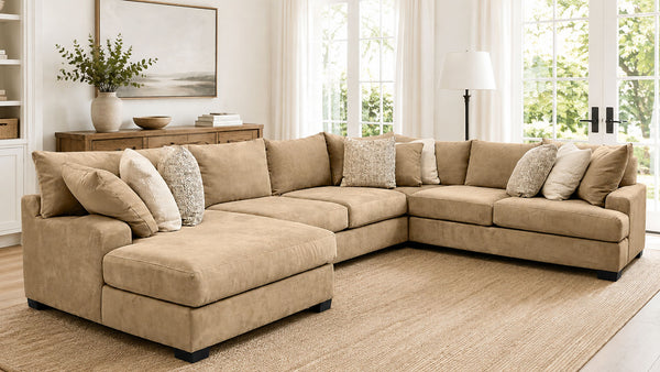 Two Tone Pecan 4pc Sectional Sofa | Upholstered Living Room Sectional | Gallery Furniture