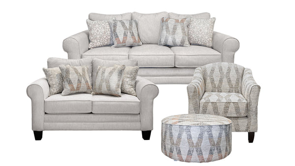 Sofá Blair Cream de 4 piezas, sofá de dos plazas, sillón y otomana