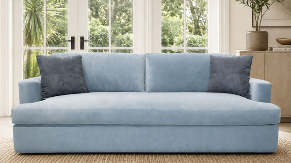Sierra Marquis Surf Sky Blue Velvet Sofa | Made in USA | Gallery Furniture
