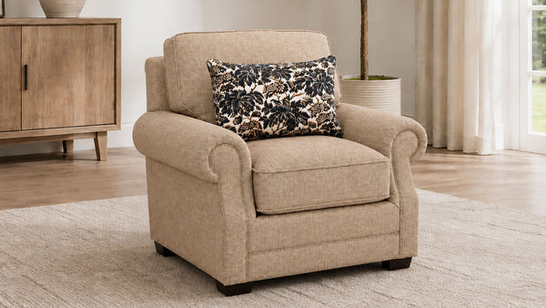 Tweed-Rebela Chestnut Arm Chair | Revolution Performance Fabric | Made in Texas | Gallery Furniture