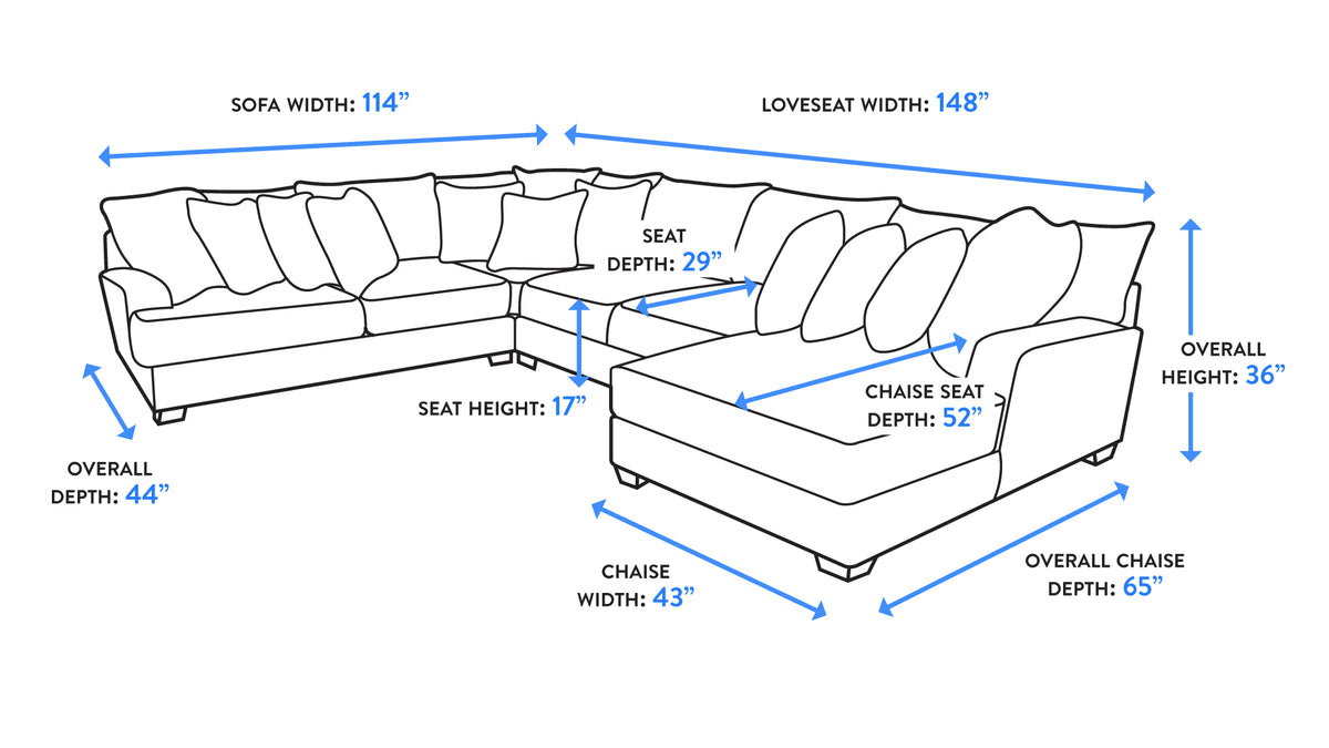 Sensational Charcoal Right Arm Facing Chaise Sectional | Gallery Furniture  | Stylish and Comfortable Sectional, image size:1200x675