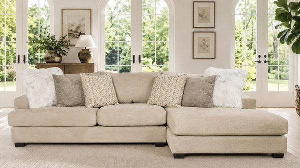 Gallery Furniture Designs Sensation Cream RAF Chaise Chofa | Made in USA