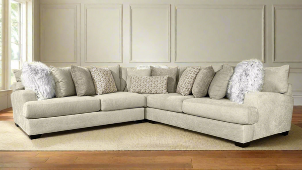 Sensation Cream 3-Piece Sectional β Made in USA with 12 Decorative Pillows | Gallery Furniture