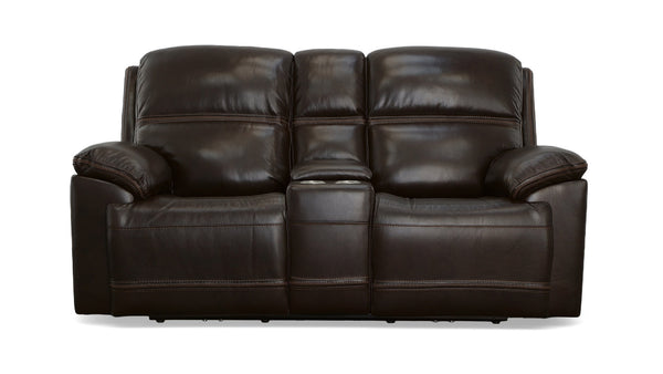 Loveseat Secretariat Burgundy Leather P2 c/Consola Reclinable Eléctrico