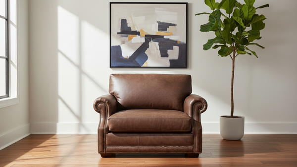 Sillón y medio de cuero color carbón de Texas