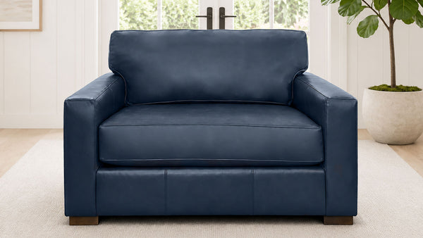 Sillón «Revelation» de cuero de grano superior azul oceánico