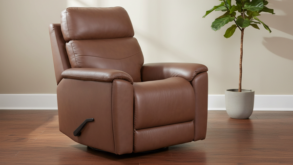 Nueva silla reclinable giratoria manual Perfect Match de cuero marrón hickory refinado
