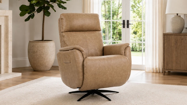 MacZen Cove Taupe Brown Swivel Leather Power Recliner by Flexsteel | Gallery Furniture