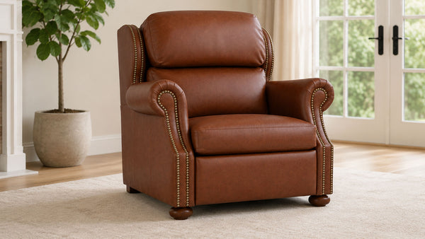 Sillón reclinable eléctrico de cuero Stickley Durango Darian Spice, de diseño pegado a la pared | Sillón reclinable eléctrico de cuero | Gallery Furniture