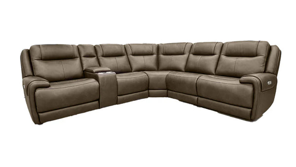 Seccional Kerrville Taupe de 6 piezas de Piel P2 Reclinable Eléctrico