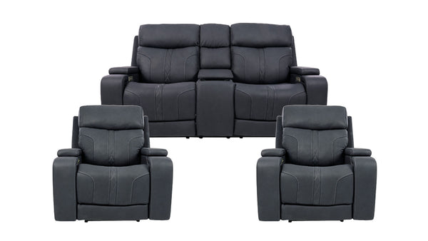 3pc Indigo Power Reclining Loveseat & 2 Power Recliners