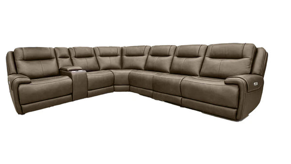 Kerrville Taupe Cuero 7 Pc P2 Poder Reclinable Seccional