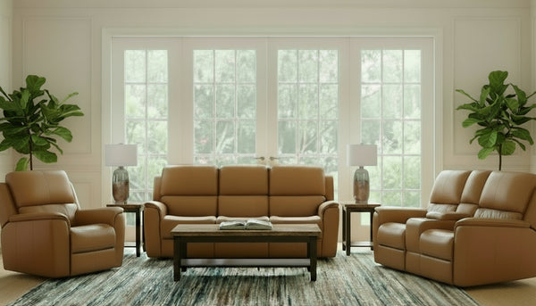 3 Pc Big Spring Saddle Brown Leather P3 Power Reclining Set