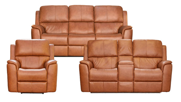 Conjunto Reclinable Eléctrico 3 Piezas Big Spring Piel Marrón Saddle P3