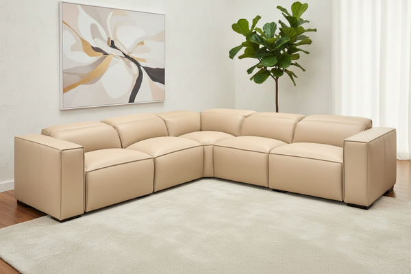 Uptown Taupe 5pc Leather Power Sectional