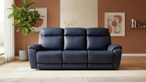 Blue leather sofa on a white background