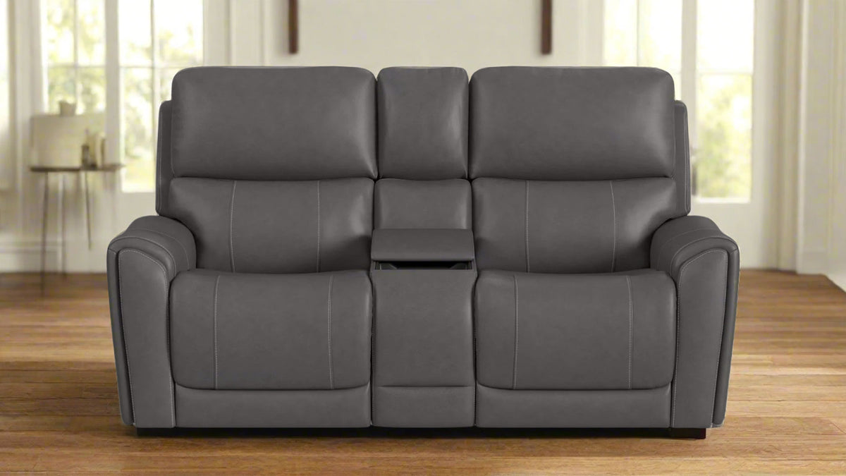 Cougar Dark Grey Power Reclining Loveseat with Console