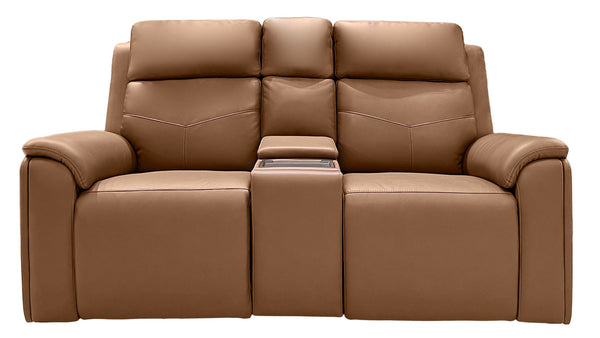 Auburn Brown Power Recline Loveseat with Console