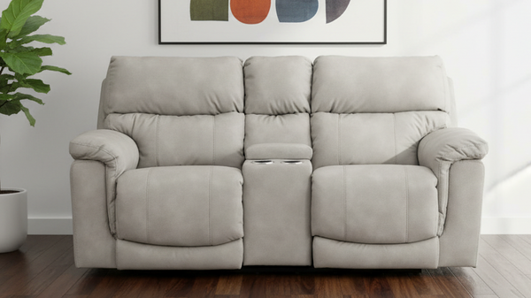 Sofá de dos plazas reclinable eléctricamente con consola Taupe