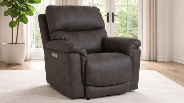 Sillón reclinable eléctrico «Zero Gravity» en peltre – Sillón tapizado para salón | Gallery Furniture