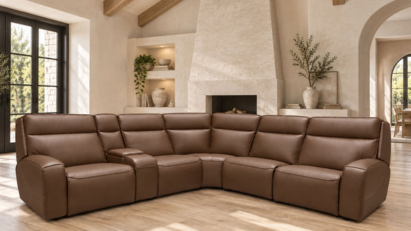 6pc Pierre Cordova Cocoa Power Motion Sectional | Gallery Furniture