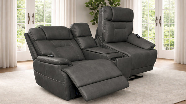 MacZcliner Gris oscuro P6 Sofá de dos plazas reclinable eléctrico con consola, 3 piezas | Gallery Furniture
