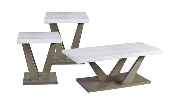 Conjunto de 3 piezas Greta Grey Mesa de Cocktail & 2 Mesas Laterales