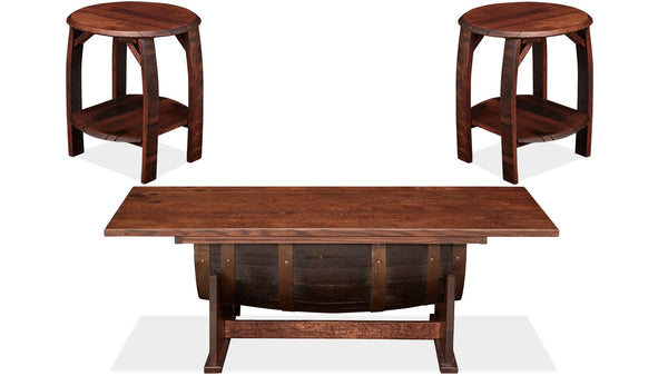 3 Pc Golden Brown Barrel Lift Top Cocktail & End Table Set