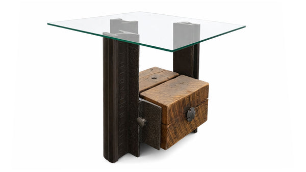 THIRD RAIL SIDE TABLE WITH GLASS - RECLAIMED RAILROAD