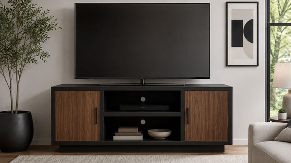 Aria 66" TV Console | Two-Tone Media Stand with Walnut Doors | Gallery Furniture