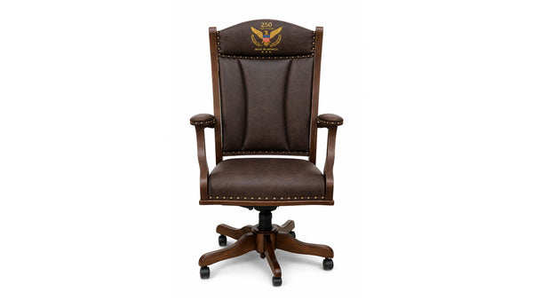 Silla de escritorio con reposabrazos de cuero «250 Years Strong» | Fabricada por los Amish | Fabricada en EE. UU. | Gallery Furniture