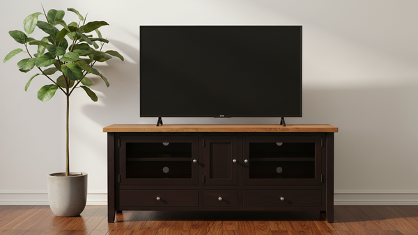 Mueble para televisión de madera maciza San Antonio de 80 pulgadas - Centro de entretenimiento artesanal Amish