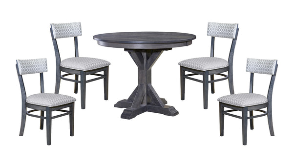 Mesa redonda de madera maciza de 5 piezas de 48" y 4 sillas auxiliares