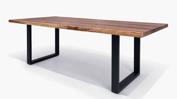 Mesa de comedor de 84" con tablero de nogal negro macizo con bordes naturales