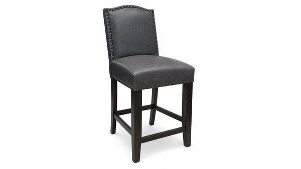 Carson Grey Leather Barstool | Upholstered Bar Height Stool | Gallery Furniture