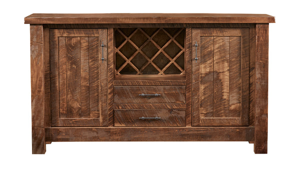 Aparador para almacenamiento de vino de 68" en arce macizo aserrado al estilo rústico color almendra con capacidad para 7 botellas, de Houston.