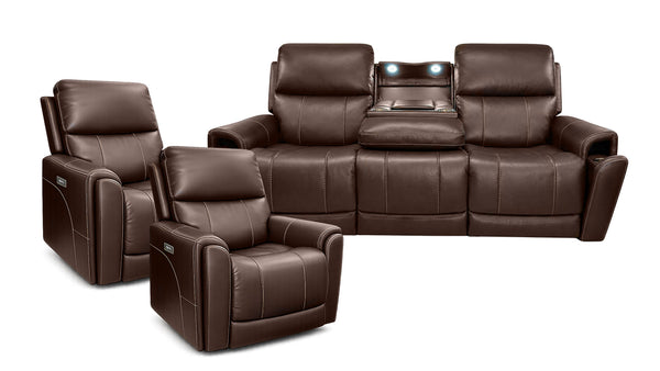 3pc Cougar Walnut Power Reclining Sofa & 2 Recliners by Flexsteel | Gallery Furniture