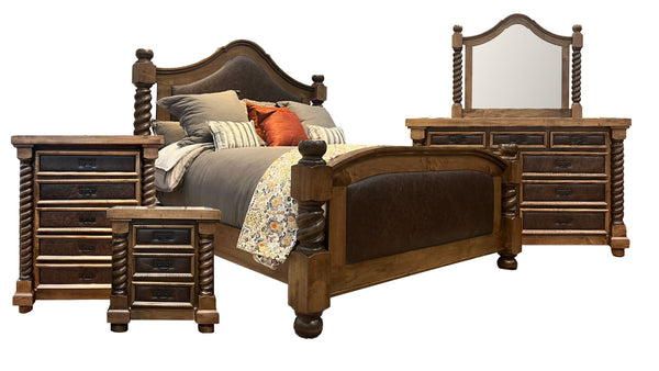 Cama 4pc Crockett King, Cómoda/Espejo, Arcón y Mesilla de noche