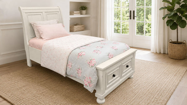 Cama doble con espacio de almacenamiento «Soriah Sea Shell White» | Cama tipo trineo con espacio de almacenamiento | Gallery Furniture
