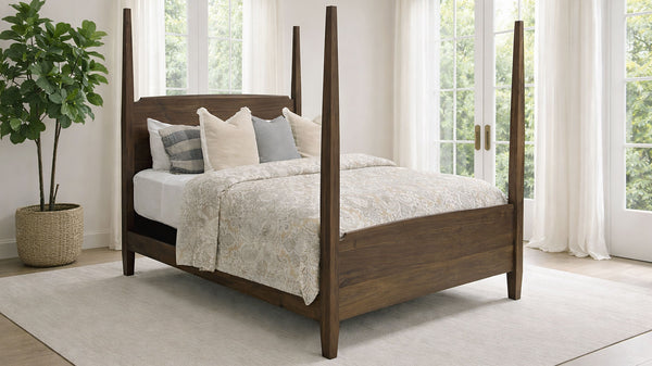 Cama con dosel de nogal negro macizo, tamaño King Size Imperial