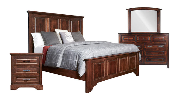 Cama de madera maciza tamaño Queen, cómoda/espejo y mesilla de noche