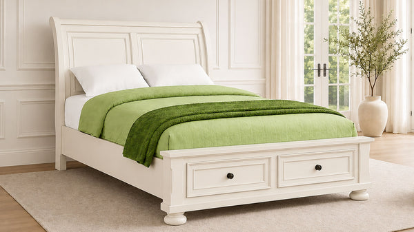 Cama con cajones «King Size» de estilo costero «Soriah Sea Shell White»