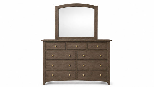 Wooden dresser with mirror on a white background