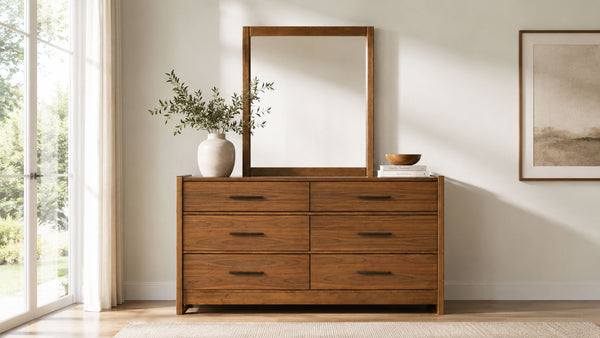Taliesin 2-Piece Dresser & Mirror | Walnut Finish & Gunmetal | Gallery Furniture