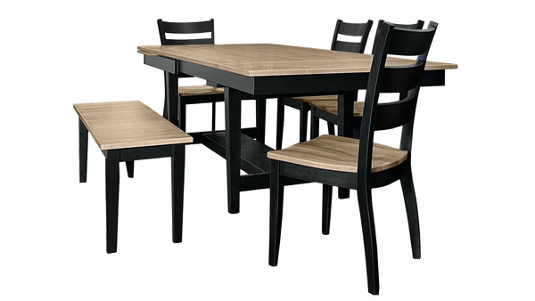6pc Christopher Mesa de comedor de madera maciza de arce, banco y 4 sillas