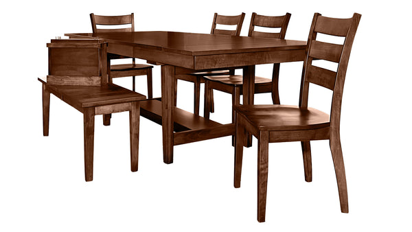 6pc Christopher Mesa de comedor de madera maciza, banco y 4 sillas