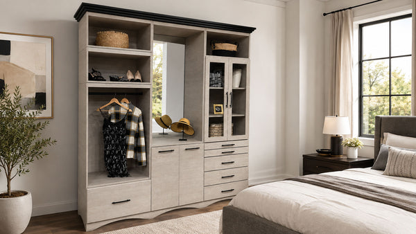 Dressing Closet with Mirror, Doors, Shelves & Drawers | Made in USA | Gallery Furniture